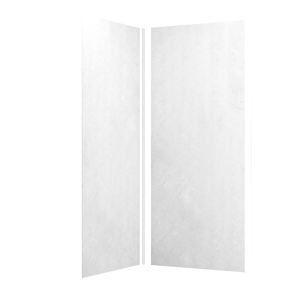 Pack de 2 panneaux muraux de salle de bains, blanc effet pierre avec profilés chromés, l.90 90 x H.210 x P.0,3 cm, Galedo Homestone