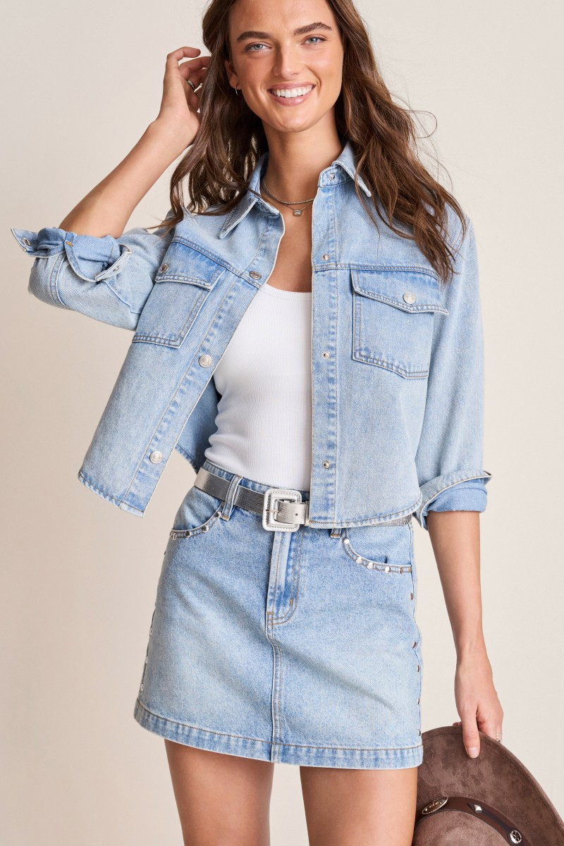 Ashley Studded Denim Mini Skirt