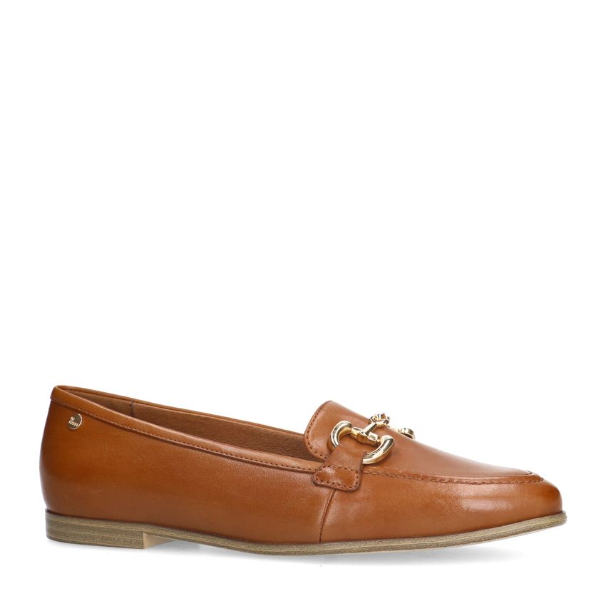 No Stress Cognac leren loafers met gouden chain