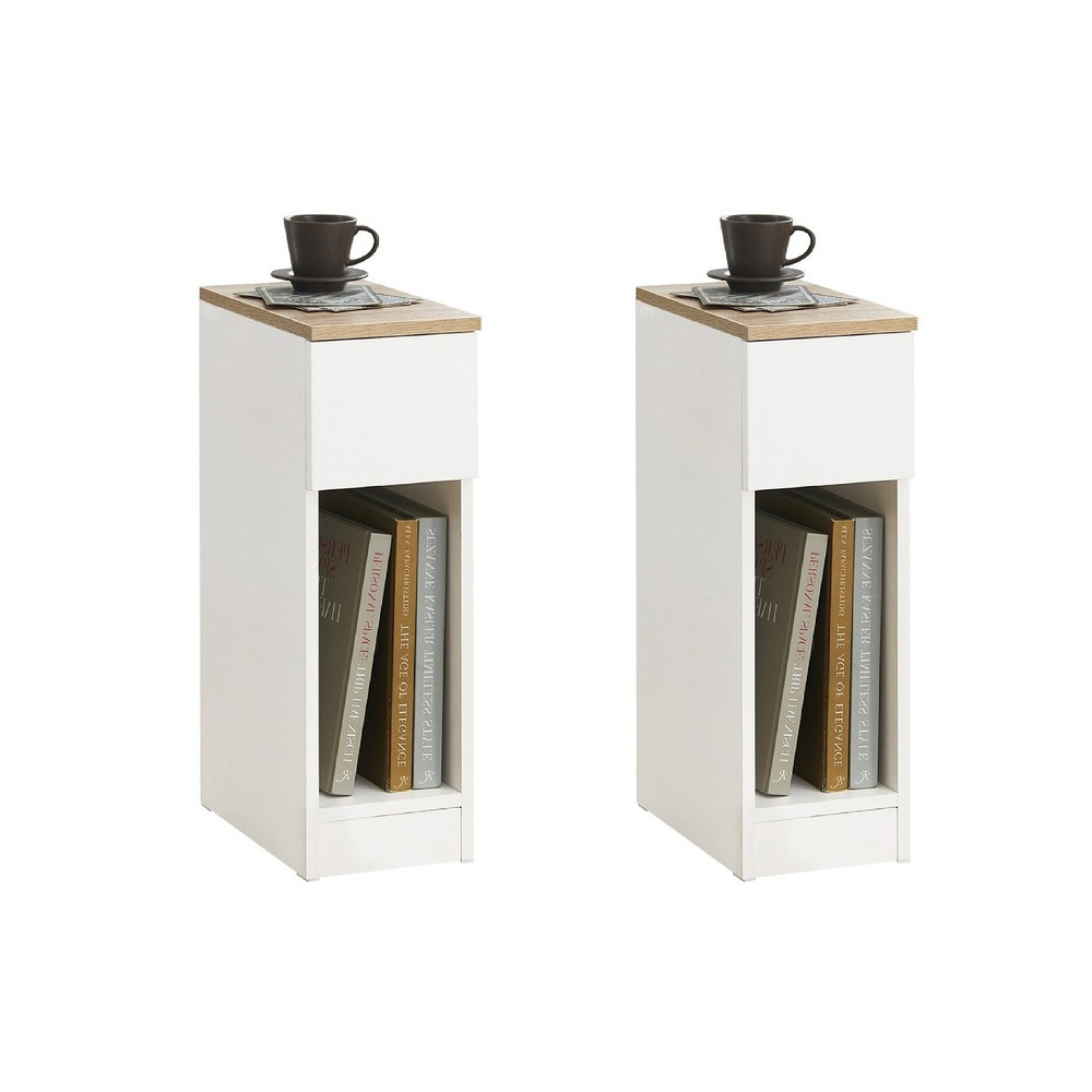 SoBuy Zestaw 2 stolików nocnych z 1 szufladą Biały 20x35x60cm FBT111-WNx2