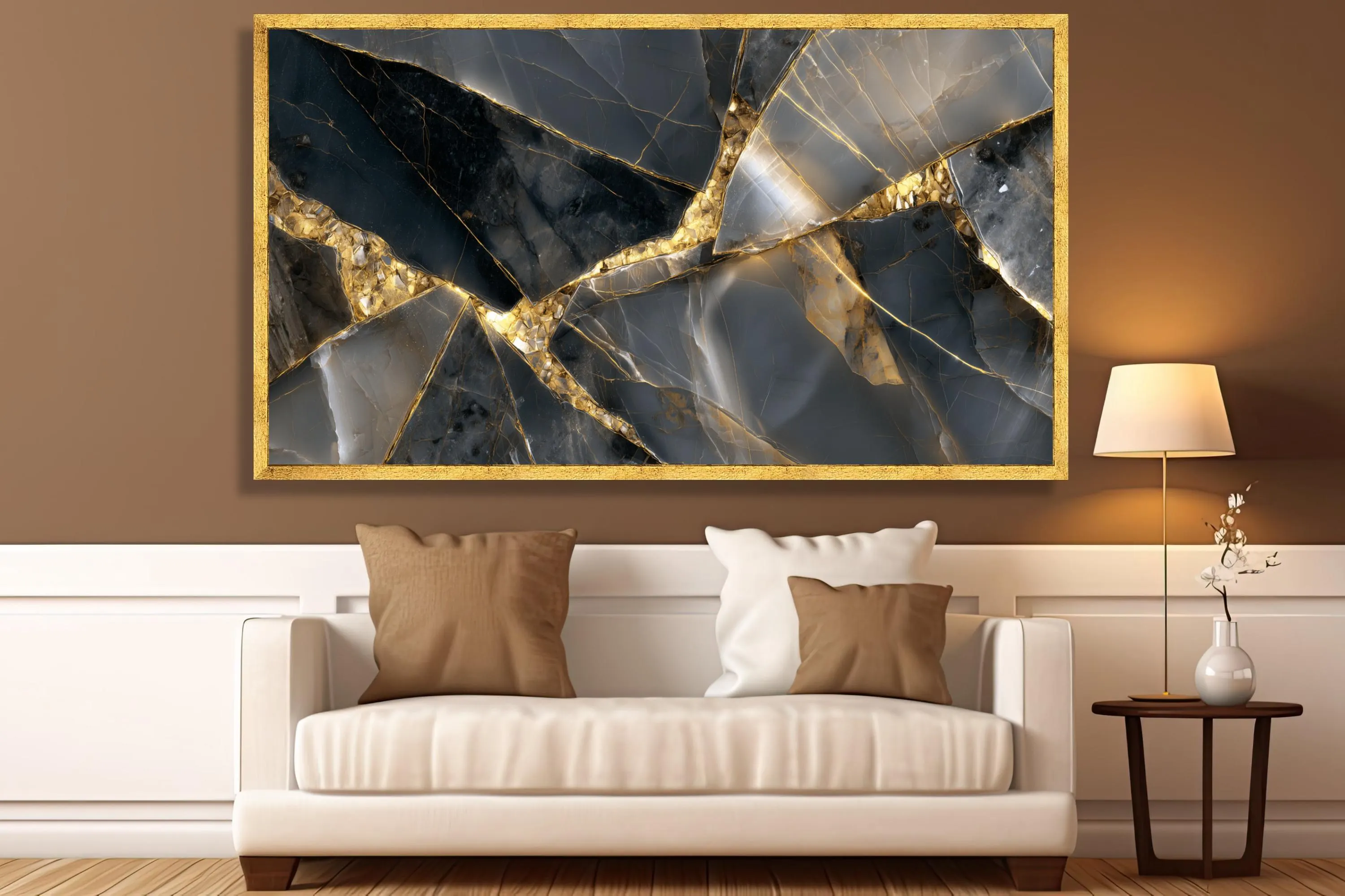 Luxurious Black and Gold Marble Canvas, Abstract Geometric Wall Art, Modern Home Decor, Elegant Stone Canvas, Ready to Hang Decoration