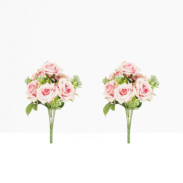 Bouquet artificiel de roses 32cm rose lot de 2