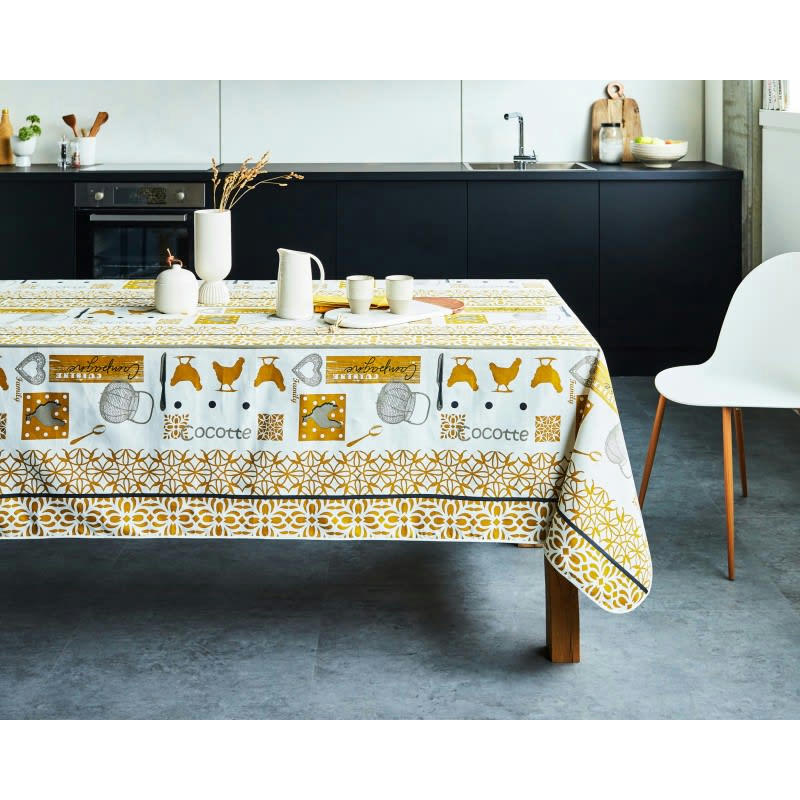 COCOTTE - Nappe en coton enduit PVC moutarde ronde 160 cm
