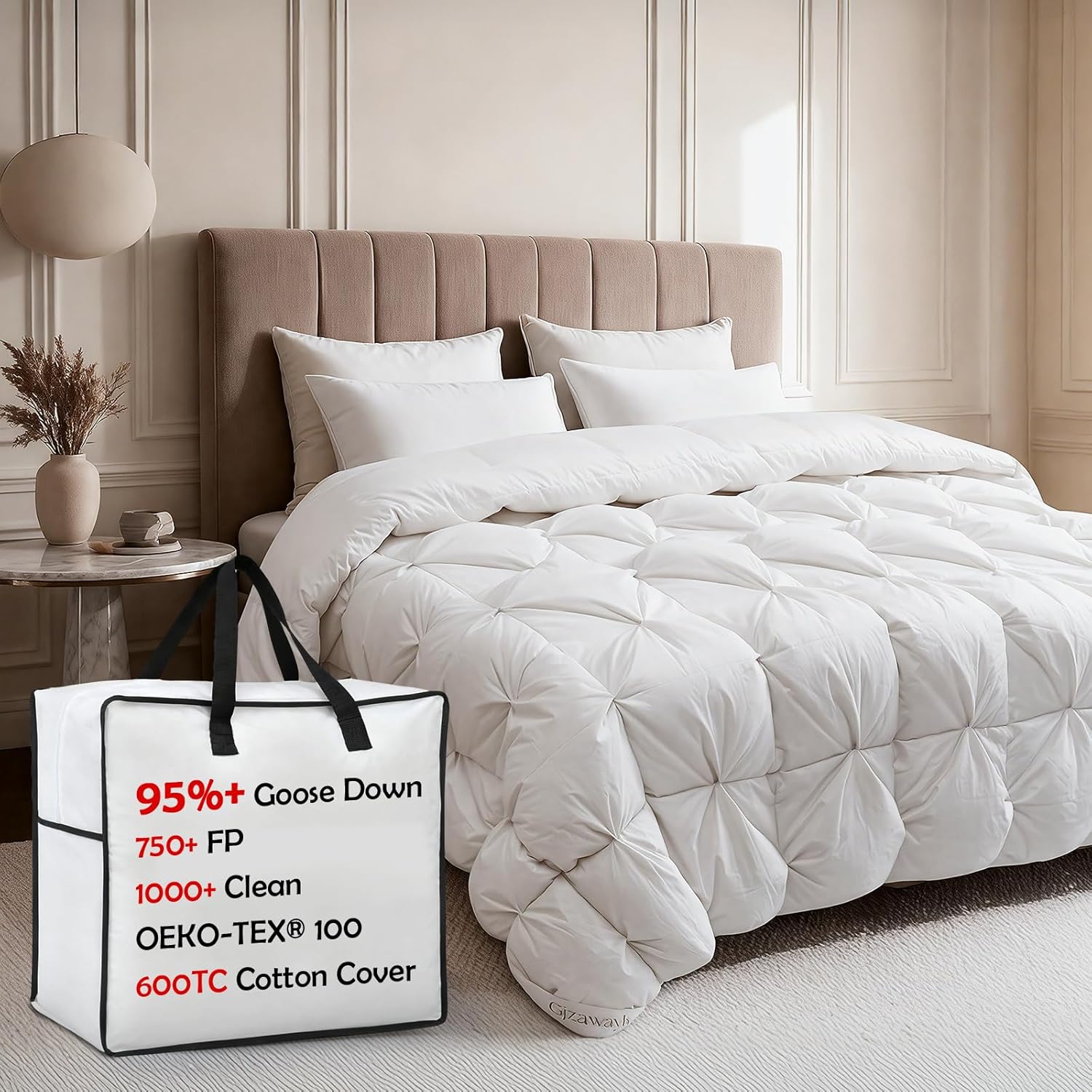 Premium King Goose Down Comforter – 95% Goose Down, 750+ Fill Power, 100% Cotton All Season | Oeko-Tex Certified, 1000+ Cleanliness, 90x100 Duvet Insert