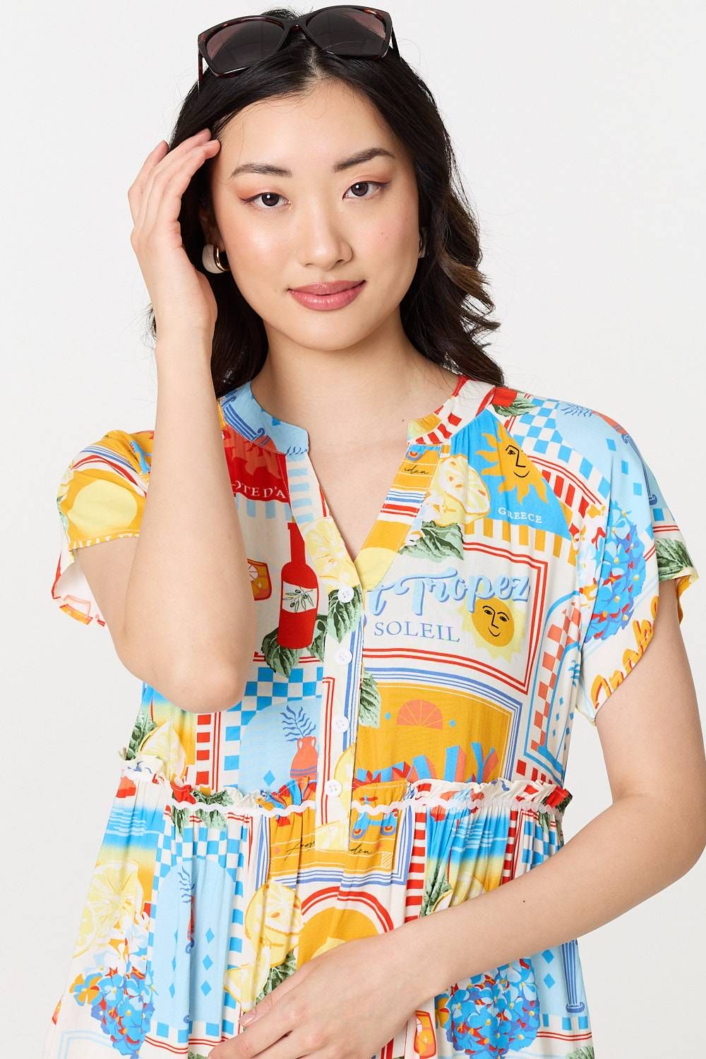 Izabel London Patchwork Print Knee Length Smock Dress