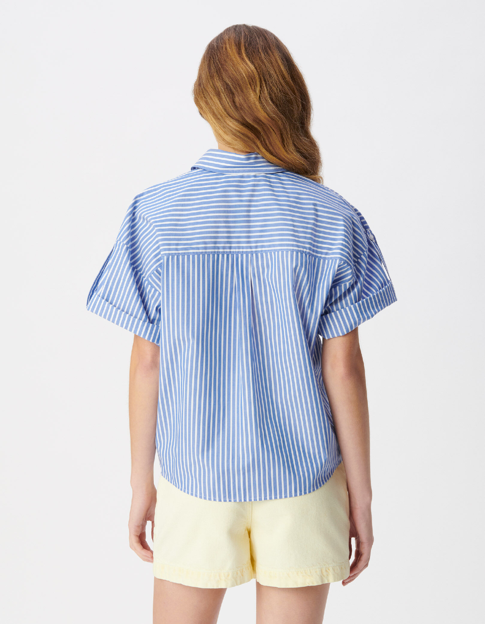 Chemise manches courtes bleue motif rayures à nouer Femme