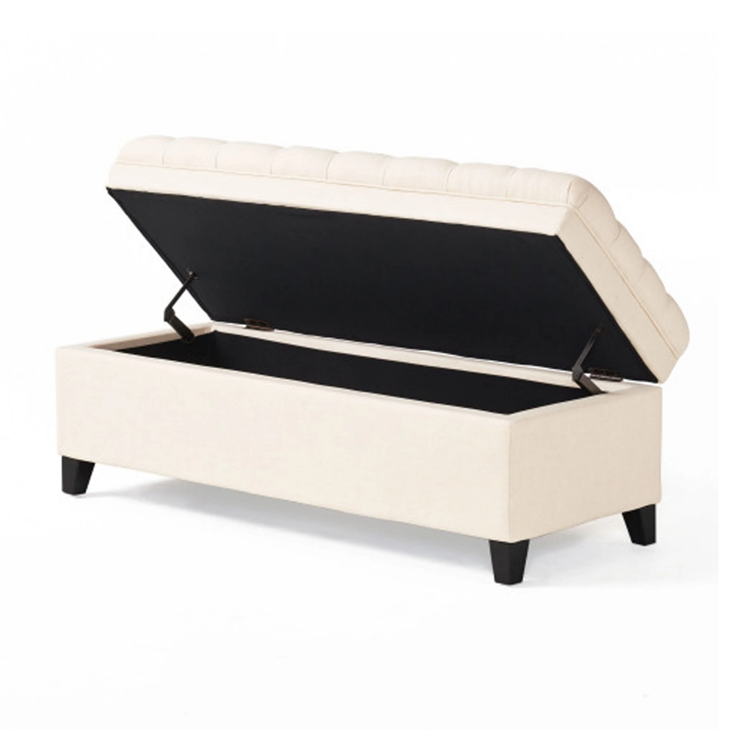 Rhya Storage Bench, 50 Inch Button Tufted Plush Seat, Soft Beige