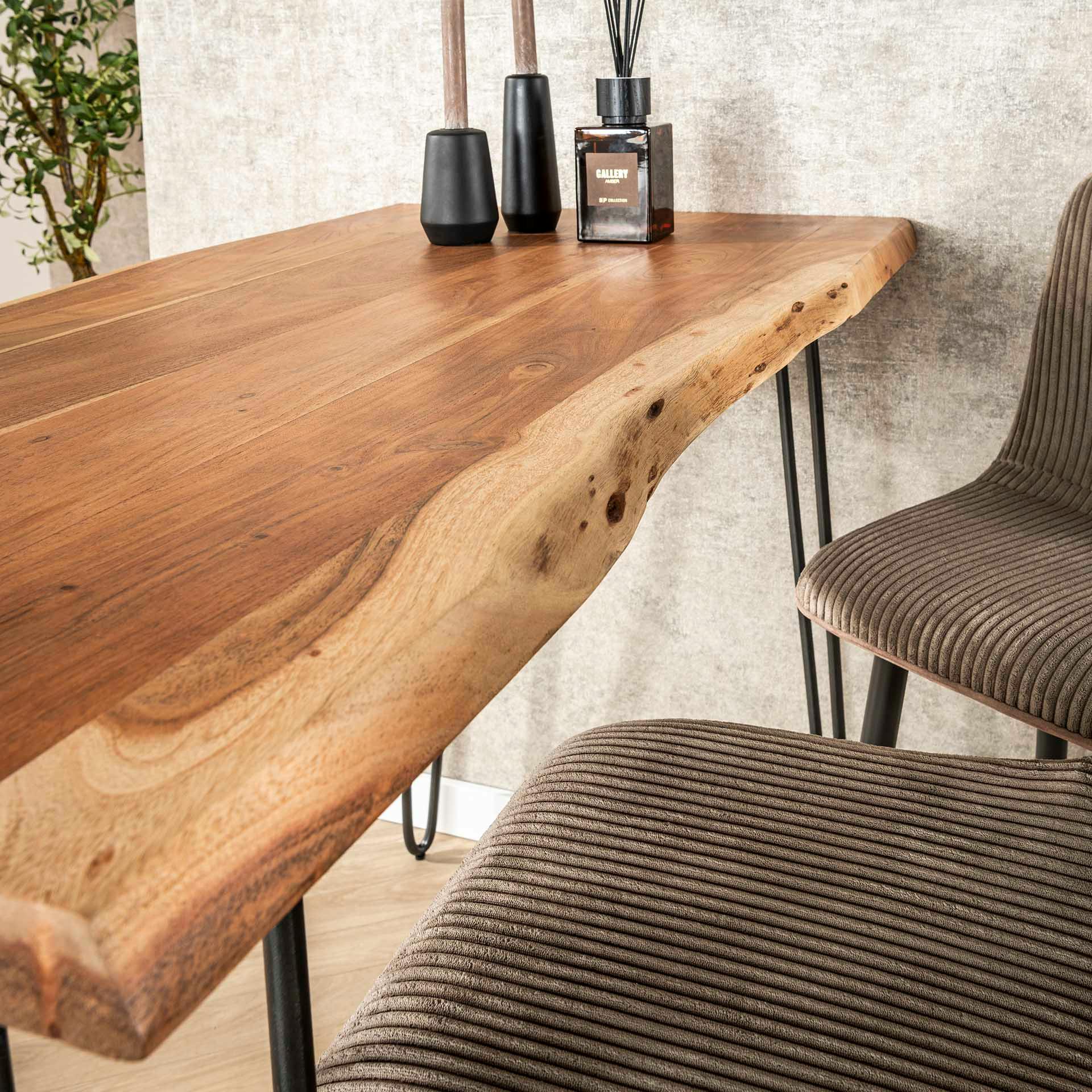 Table haute en bois massif bordure naturelle 130 cm MELBOURNE