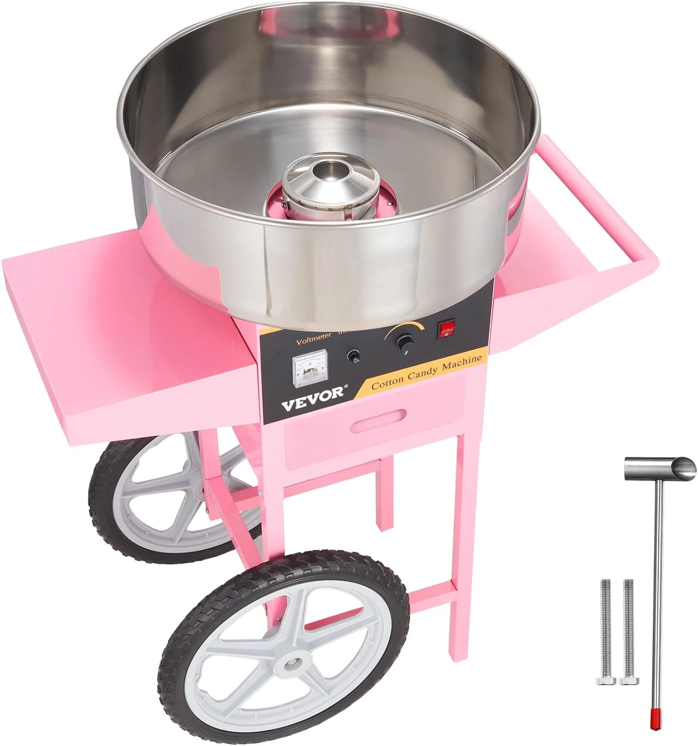 Electric Cotton Candy Machine with Cart, 1000W Commercial Floss Maker with Stainless Steel Bowl, Sugar Scoop and Drawer, Perfect for Home, Kids Birthday, Family Party, Pink(Pink)