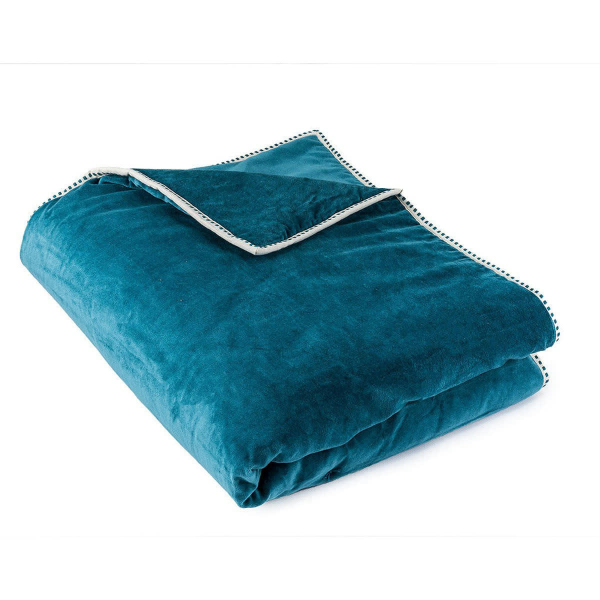 ERIN - Edredon velours de coton  85x200 bleu peacock