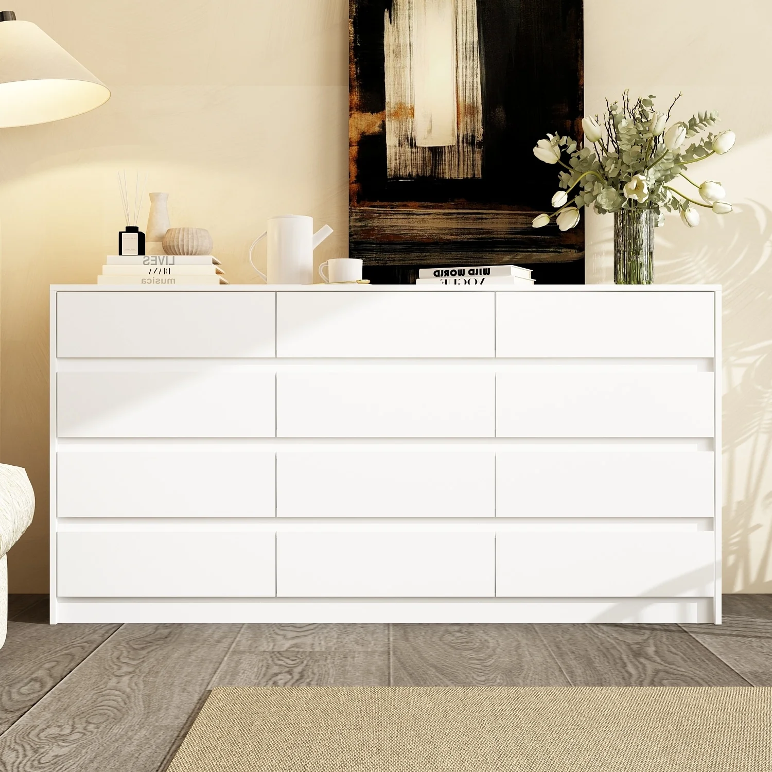 12-Drawer Cabinet Dresser for Bedroom (63 W x 15.7 D x 32 H) Chest