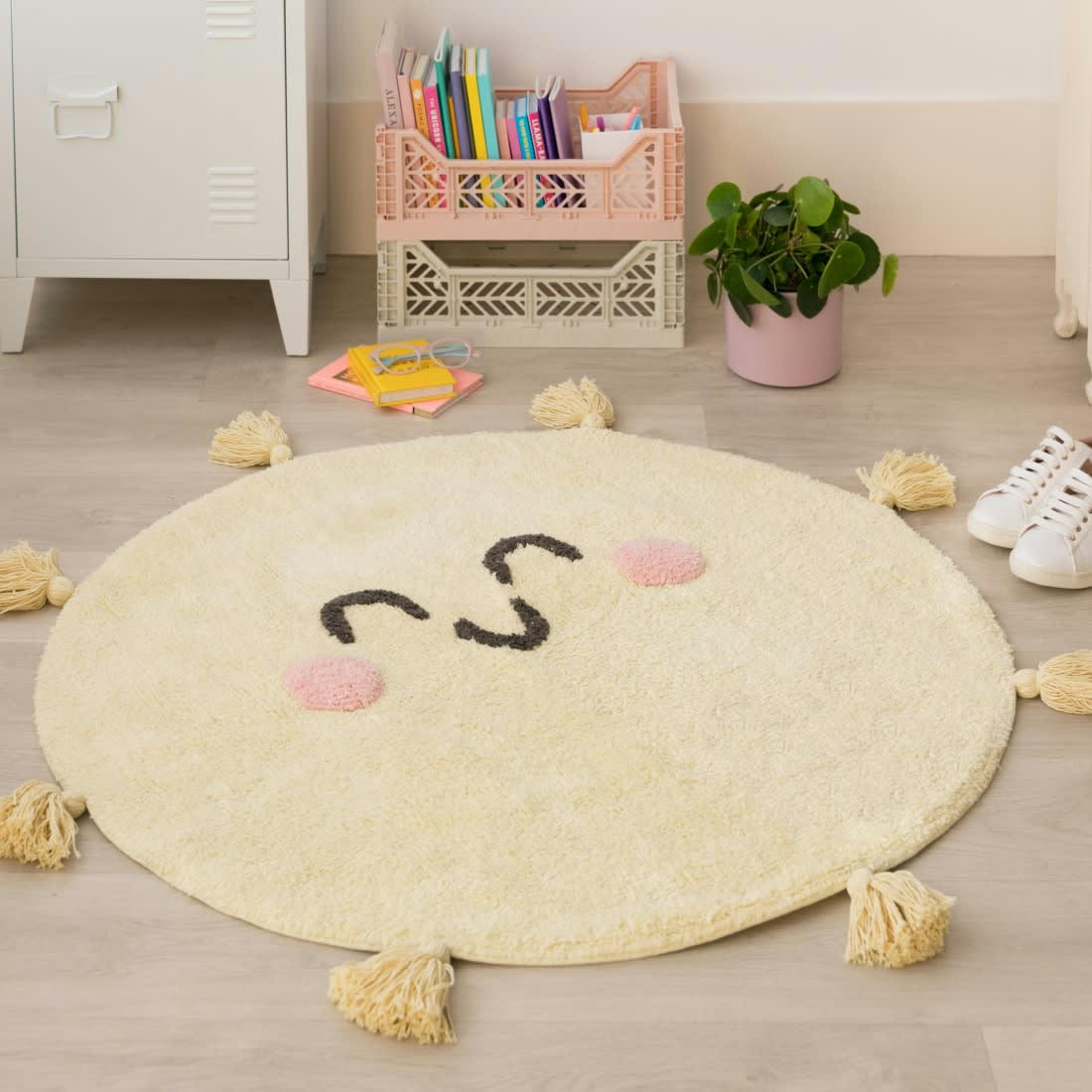 SOLEIL - Tapis coton rond lavable soleil D100cm
