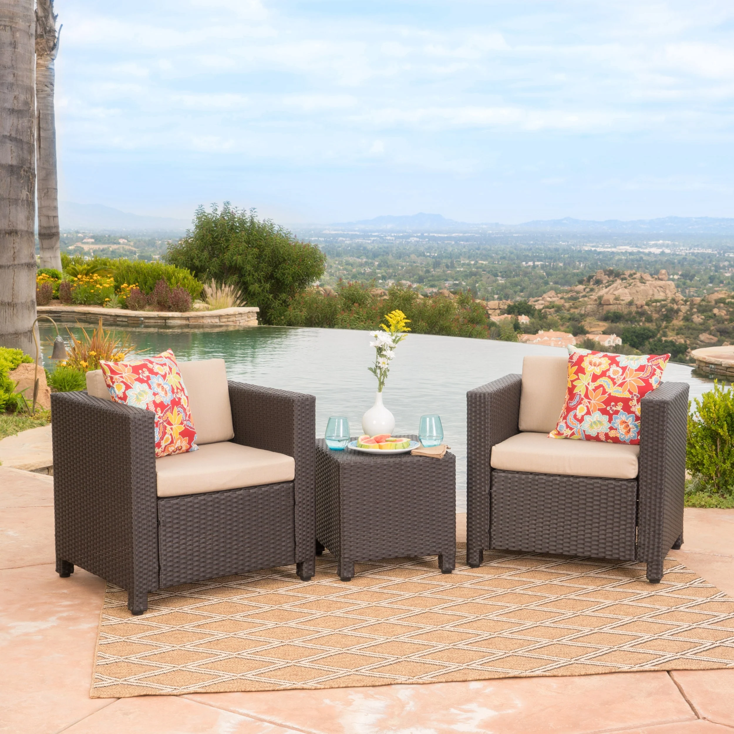 Puerta Outdoor 3-piece Wicker Seating Set with Cushions by Christopher Knight Home