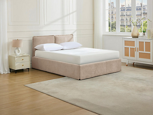 Lit coffre déhoussable 140 x 190 cm - Tissu - Gris clair - TENESE