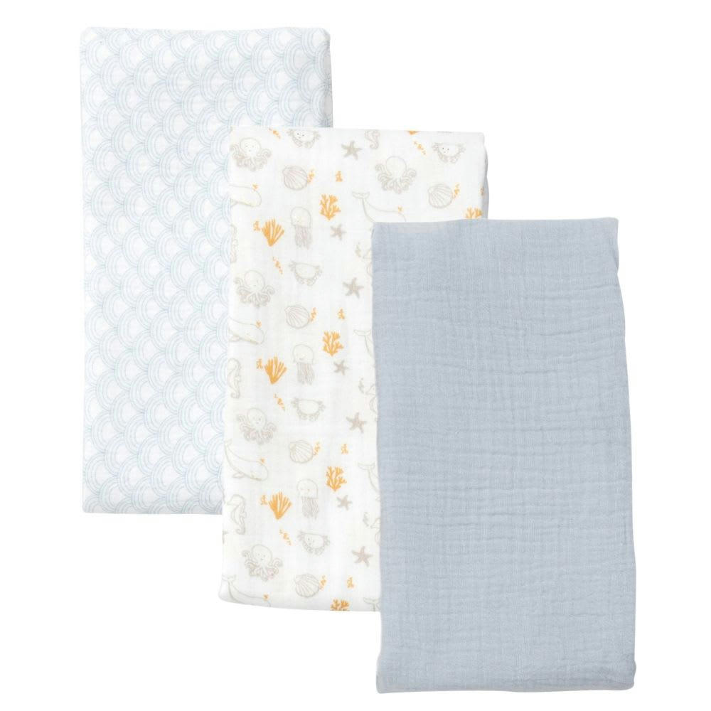 SAINT-MALO - Langes bébé en gaze de coton bio motifs multicolores (x3)