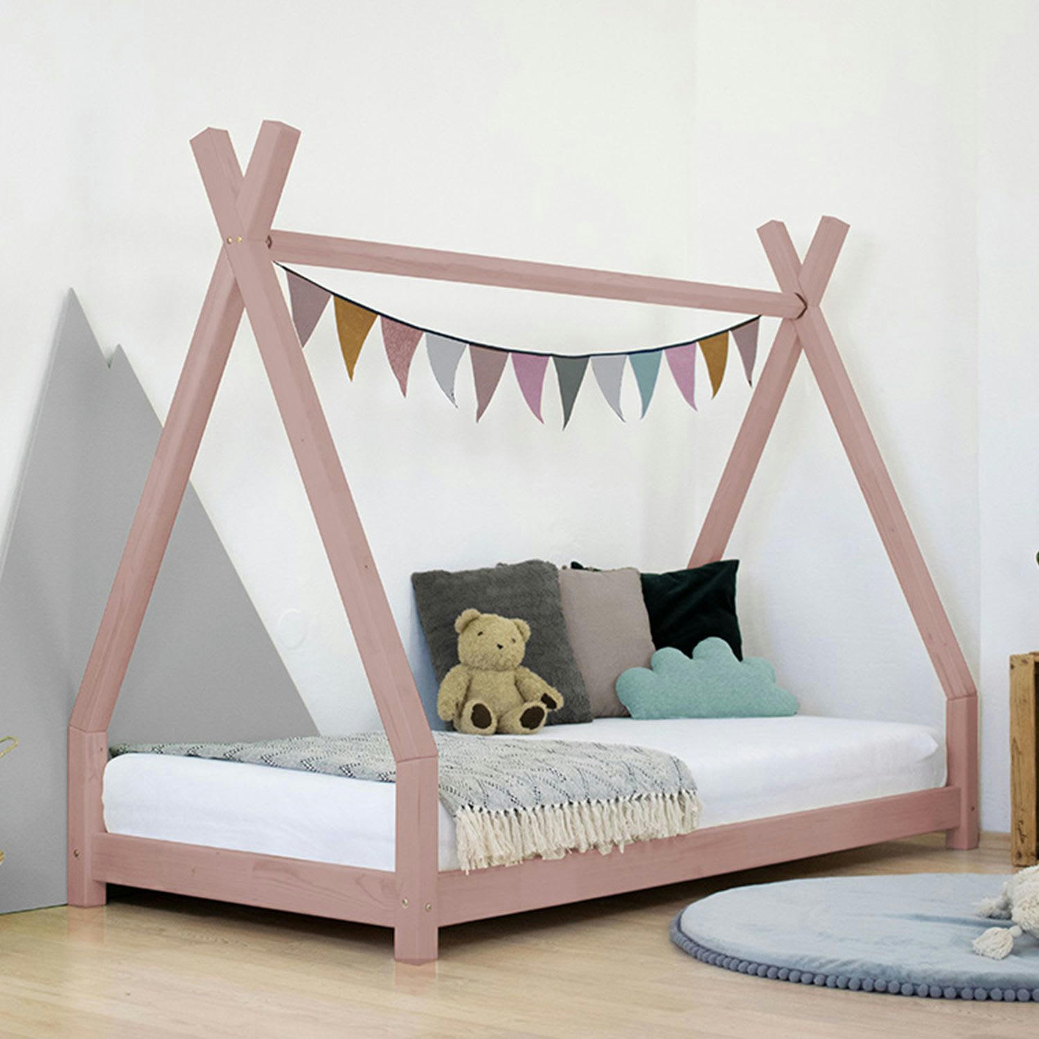 - Lit tipi enfant NAKANA 80 x 160 rose pastel