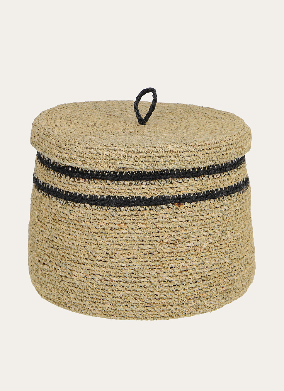 PETIT PANIER EN FIBRES NATURELLES AVEC COUVERCLE NATUREL / NOIR