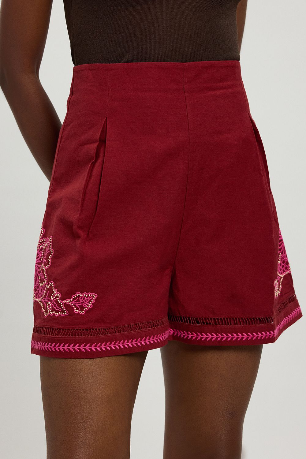 KarenMillen Linen Blend Beaded Embroidery Short Co ord