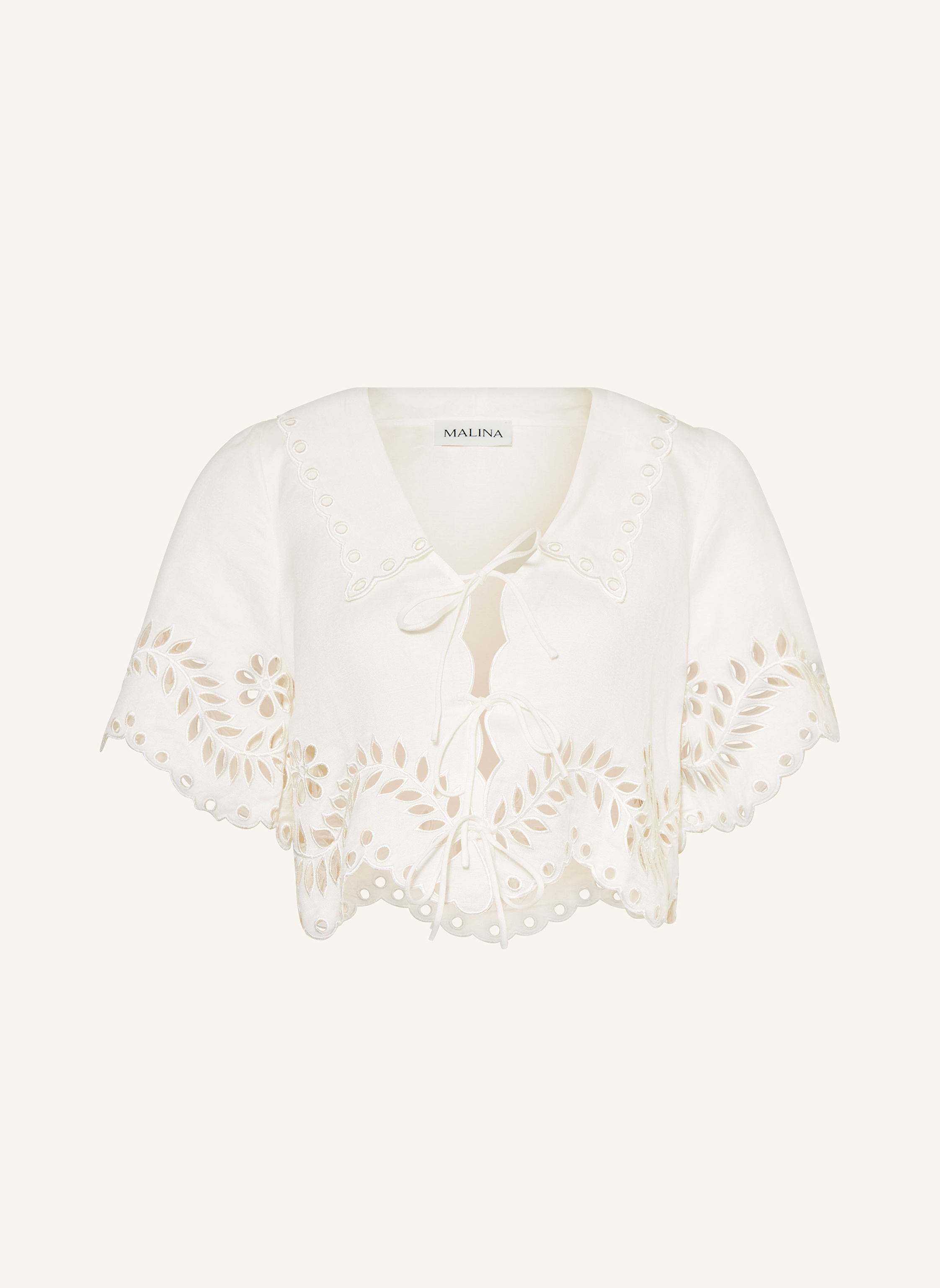 MALINA Cropped-Bluse ESTELA aus Lochspitze mit Leinen