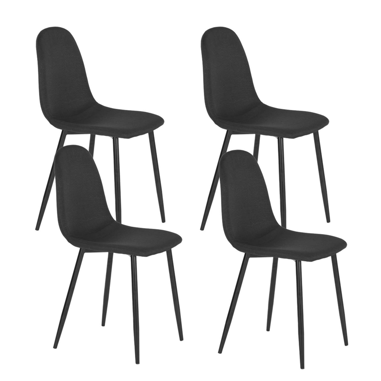 - Lot de 4 chaises scandinaves tissu noir pied effet bois