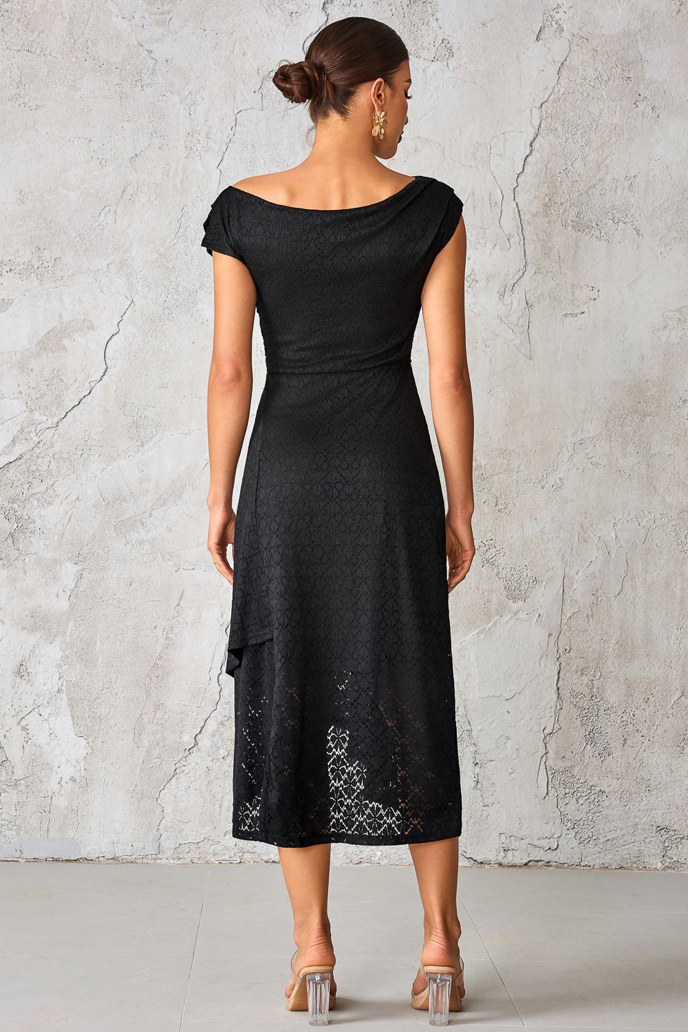 Jolie Moi Textured Asymmetrical Draped Midaxi Dres