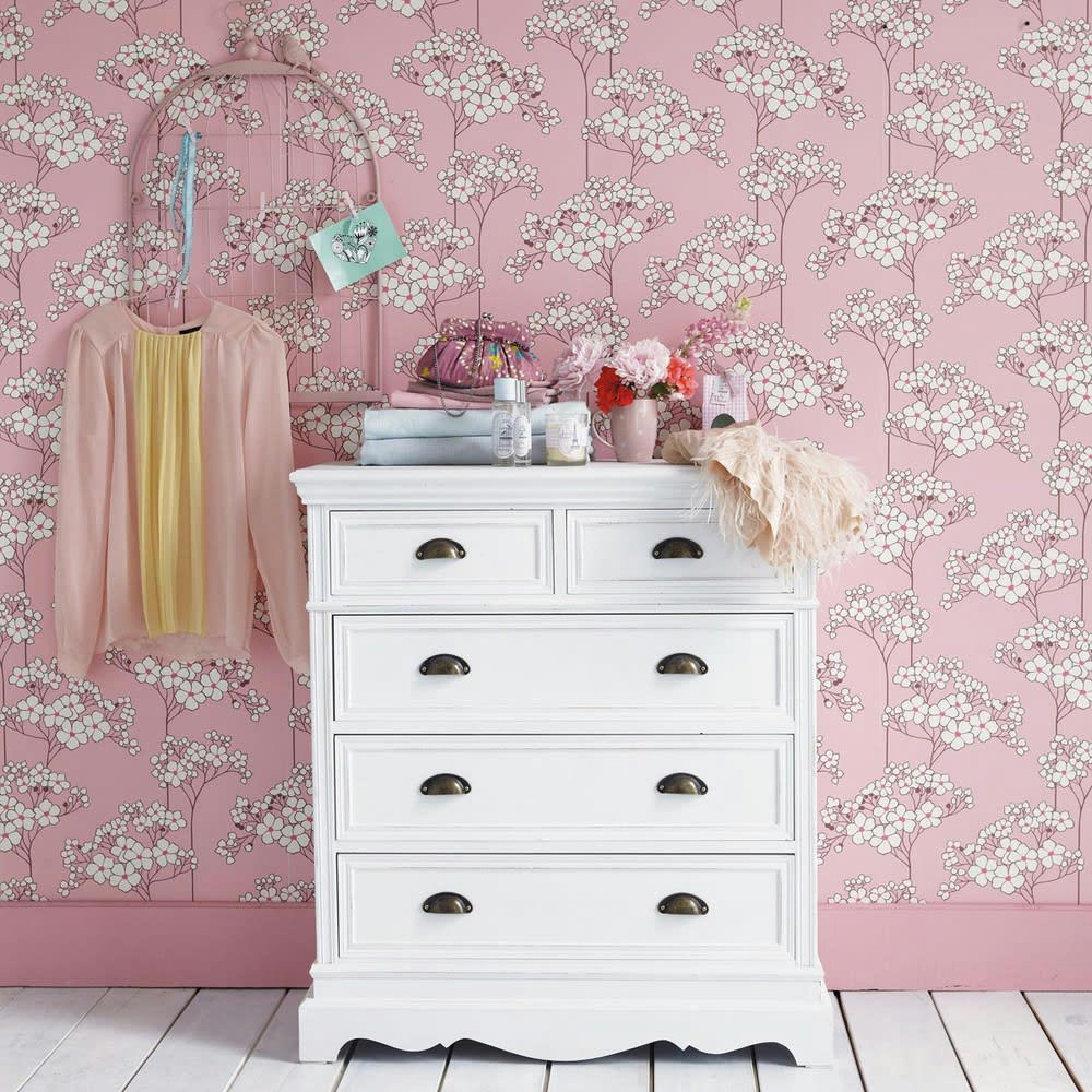 Joséphine - Commode haute 5 tiroirs blanche