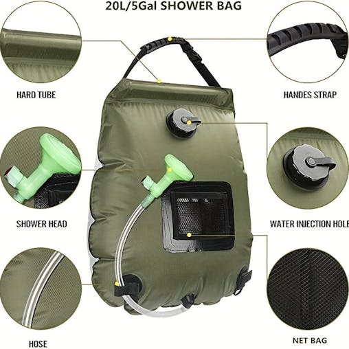 NNETM Solar Camping Shower Bag with Hose & Head