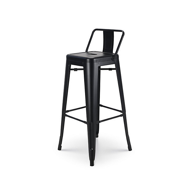 Lot de 4 tabourets de bar en métal noir mat style industriel Avec dossier Hauteur 76 cm