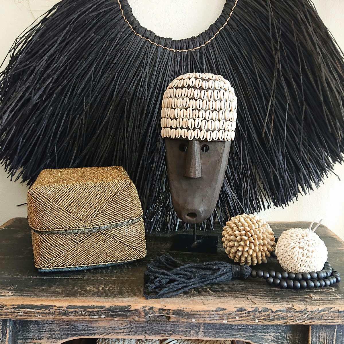 BELLA - Boites en bambou et perles, doré Lot de 3