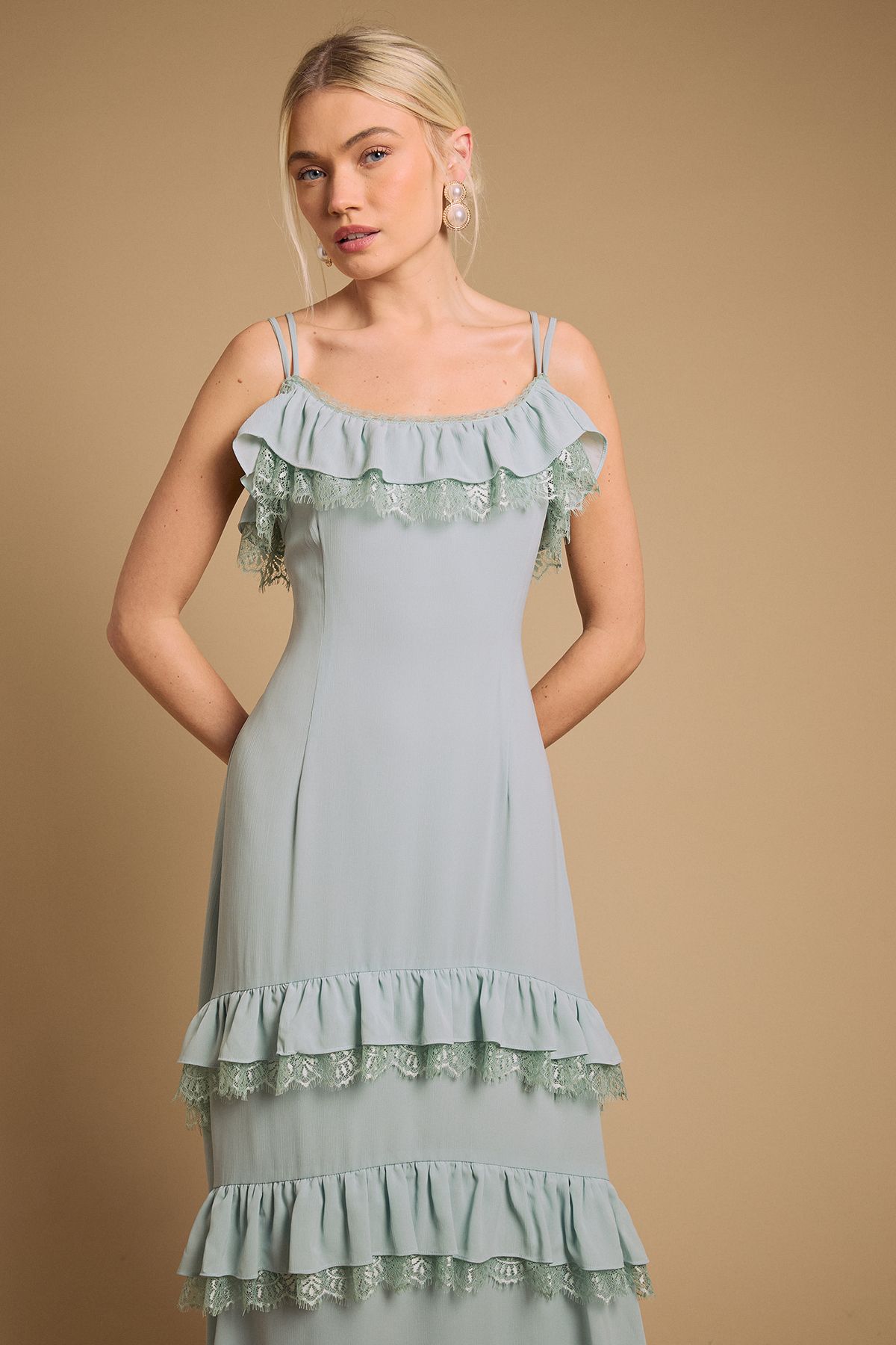 Oasis Cape Detail Ruffle Slip Midaxi Dress
