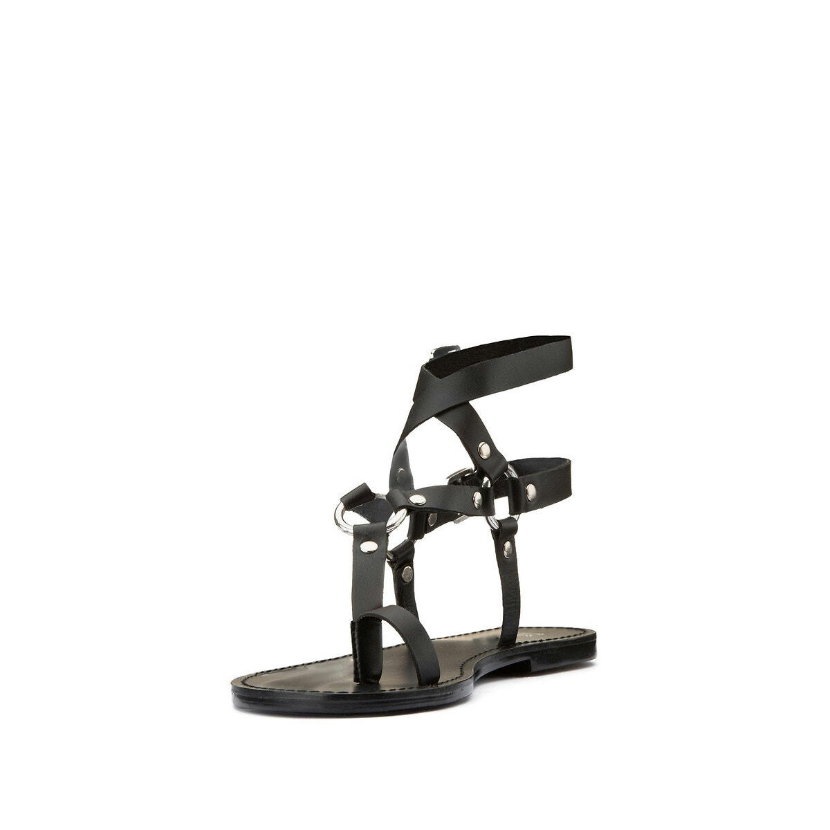 Sandales brides cheville, en cuir talon plat