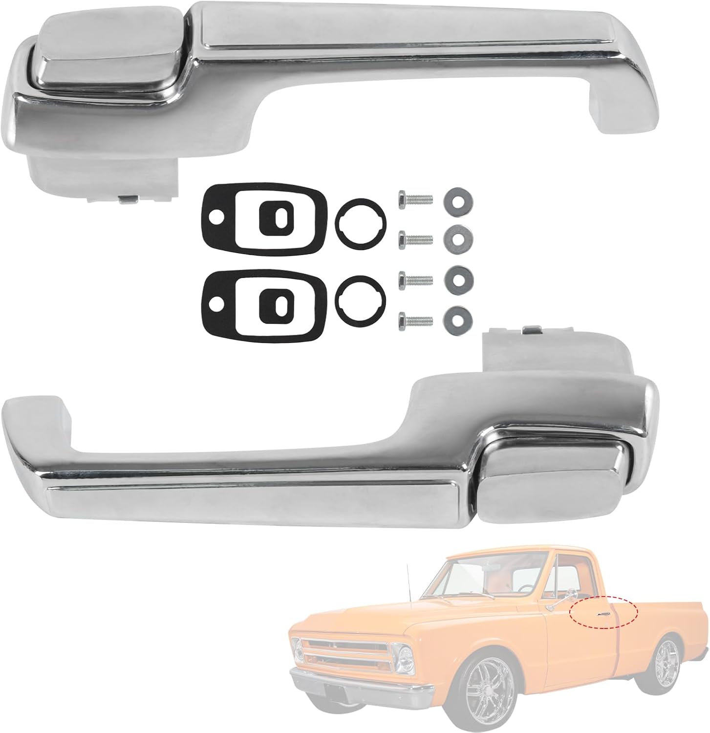 DICMIC Front Driver & Passenger Side Exterior Door Handle Compatible with 1967-1972 Chevrolet C/K 10 20 30 GMC C/K 15 25 35 1500 2500 3500 Blazer Jimmy Pickup Replace# 3927895, 3927899