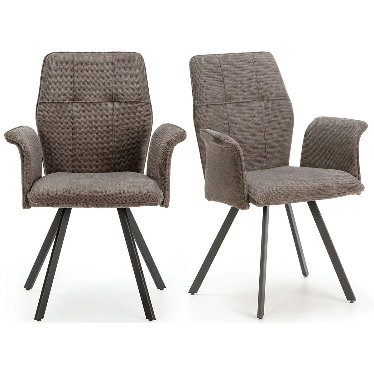 ALANN - Lot de 2 fauteuils de table en tissu gris foncé