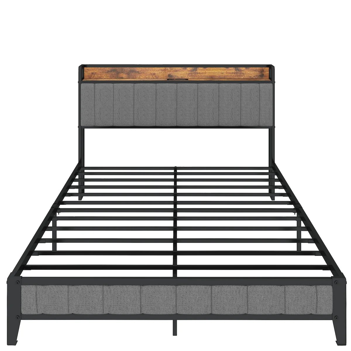 Full Size Bed Frame with Upholstered Headboard, Metal Platform