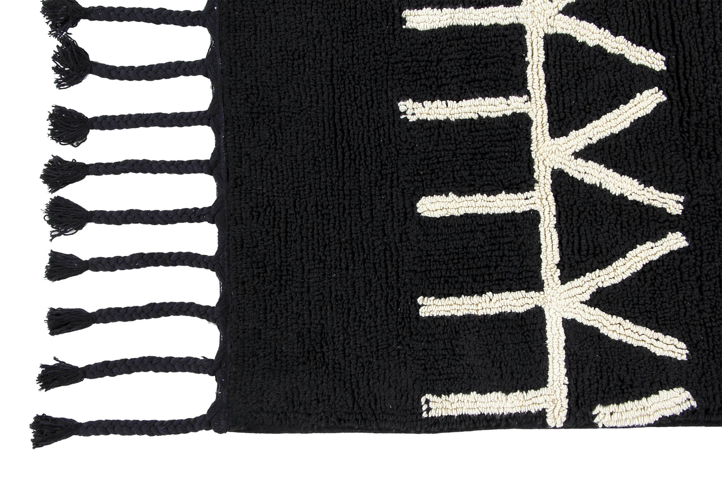 BLACK&WHITE - Tapis ethnique design en coton noir 80x230