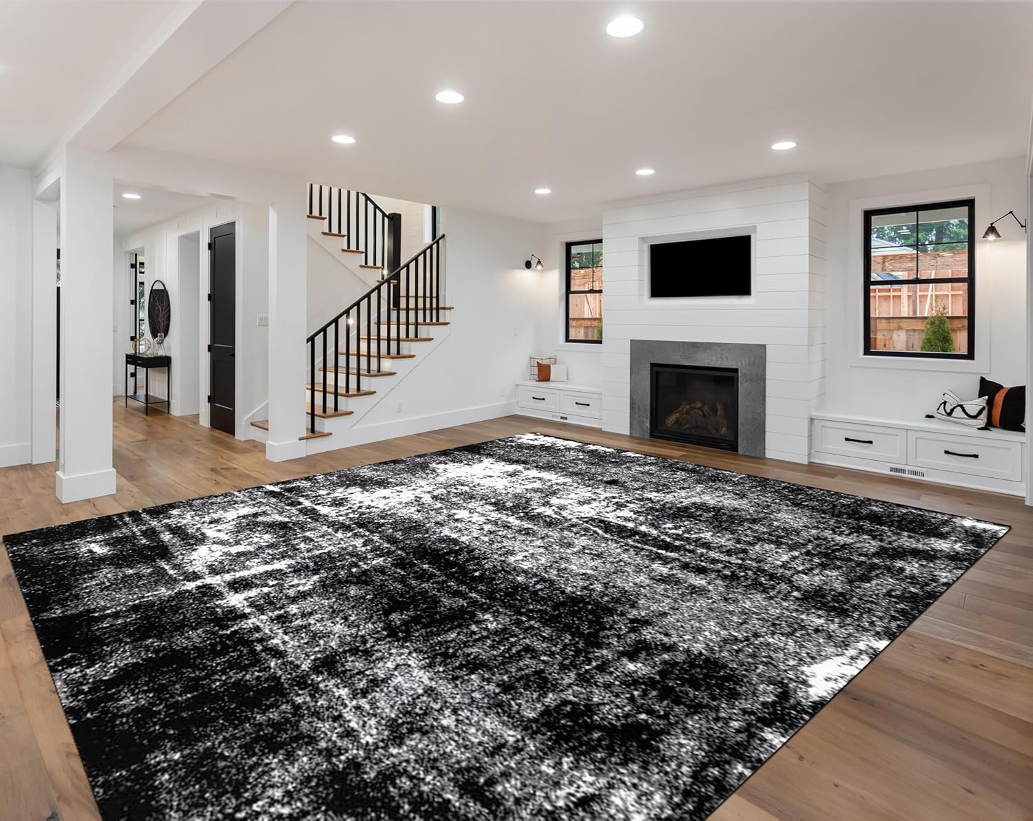 Keen Home Design Area Rugs - 9x12 Non-Shedding, Abstract Rugs for Kitchen, Living Room, Bedroom, Dining Room, Entryway - Size: 9'2 x 11'11, Abstract Black