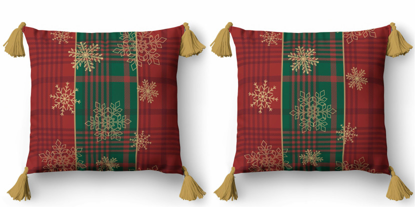 Poszewka świąteczna 45x45 krata ze śnieżynkami – 5382 A – Christmas Deco