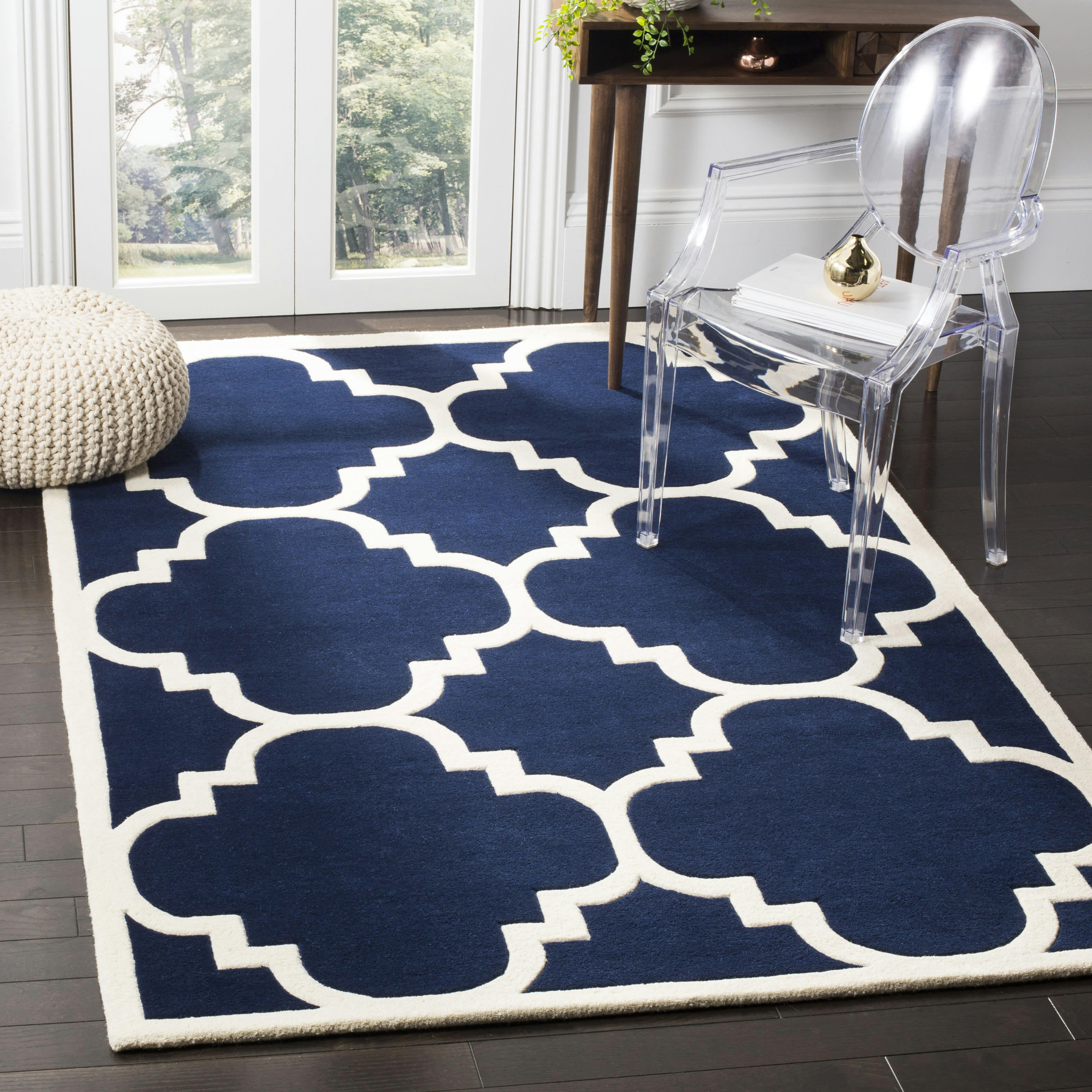 CHATHAM - Tapis de salon interieur en bleu fonce & ivoire, 152 x 244 cm