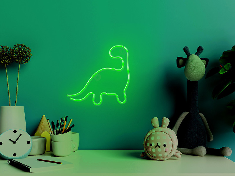 Kinkiet neonowy dziecięcy Dinozaur LED zielony