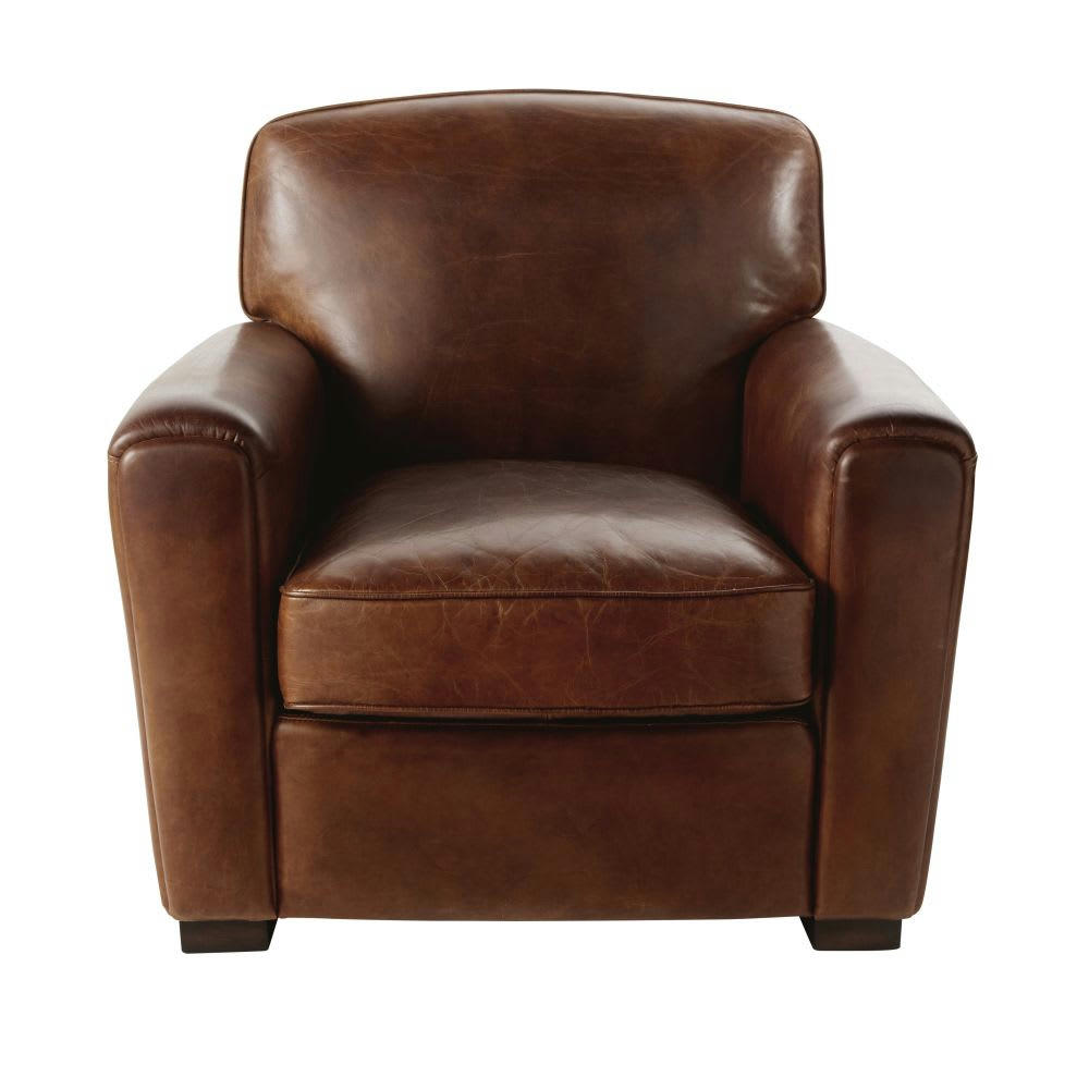 Jared - Fauteuil club en cuir marron effet vieilli