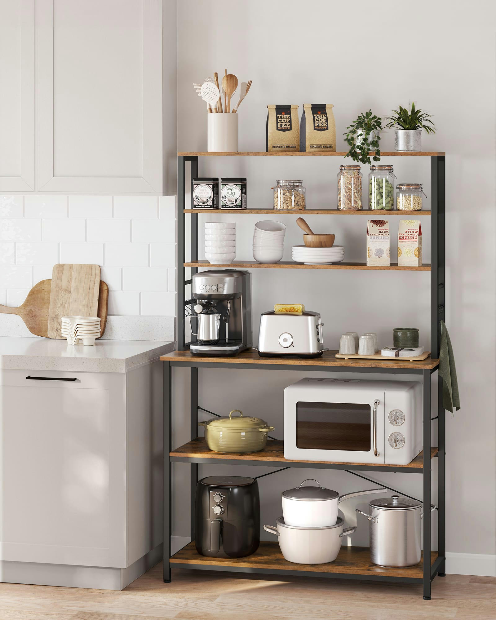 - Étagère de cuisine style industriel effet bois marron rustique