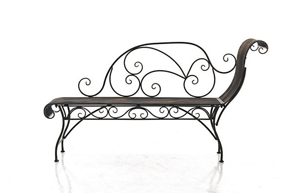 Banc de jardin Karma en fer forgé, récamière, banquette de jardin en fer forgé, chaise longue de jardin. Bronze