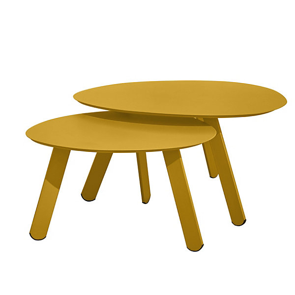 Lot de 2 tables basses gigognes de jardin jauneOviala