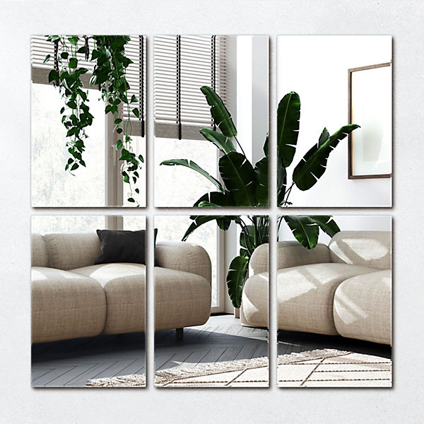 Lot de 6 Pavements Miroir Rectangulaires Adhésifs Wallfluent 30x20 cm Déco DIY Multi-pièces