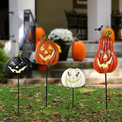 NNETM Spooktacular Glow: Set of 4 Halloween Fluorescent Pumpkin Yard Signs