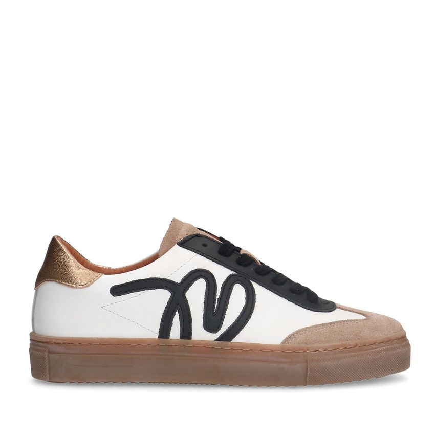 Manfield Beige leren sneakers