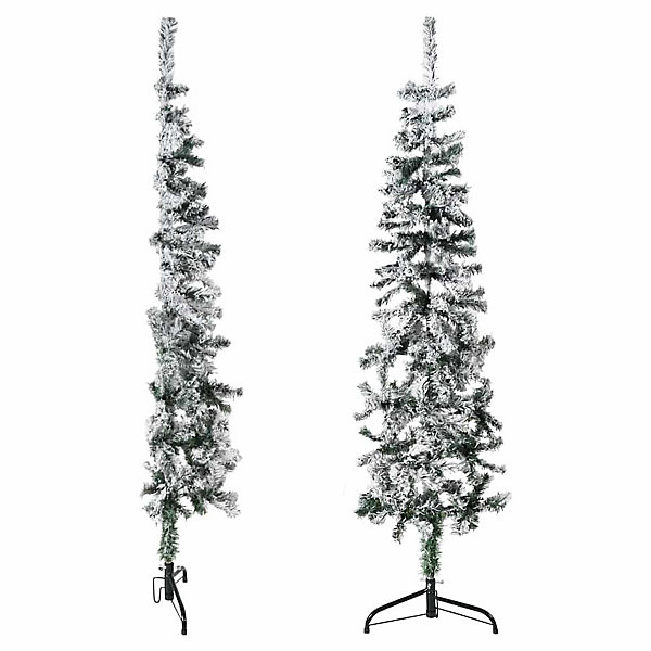 Demi sapin de Noël artificiel mince avec neige floquée 150 cm vidaXL