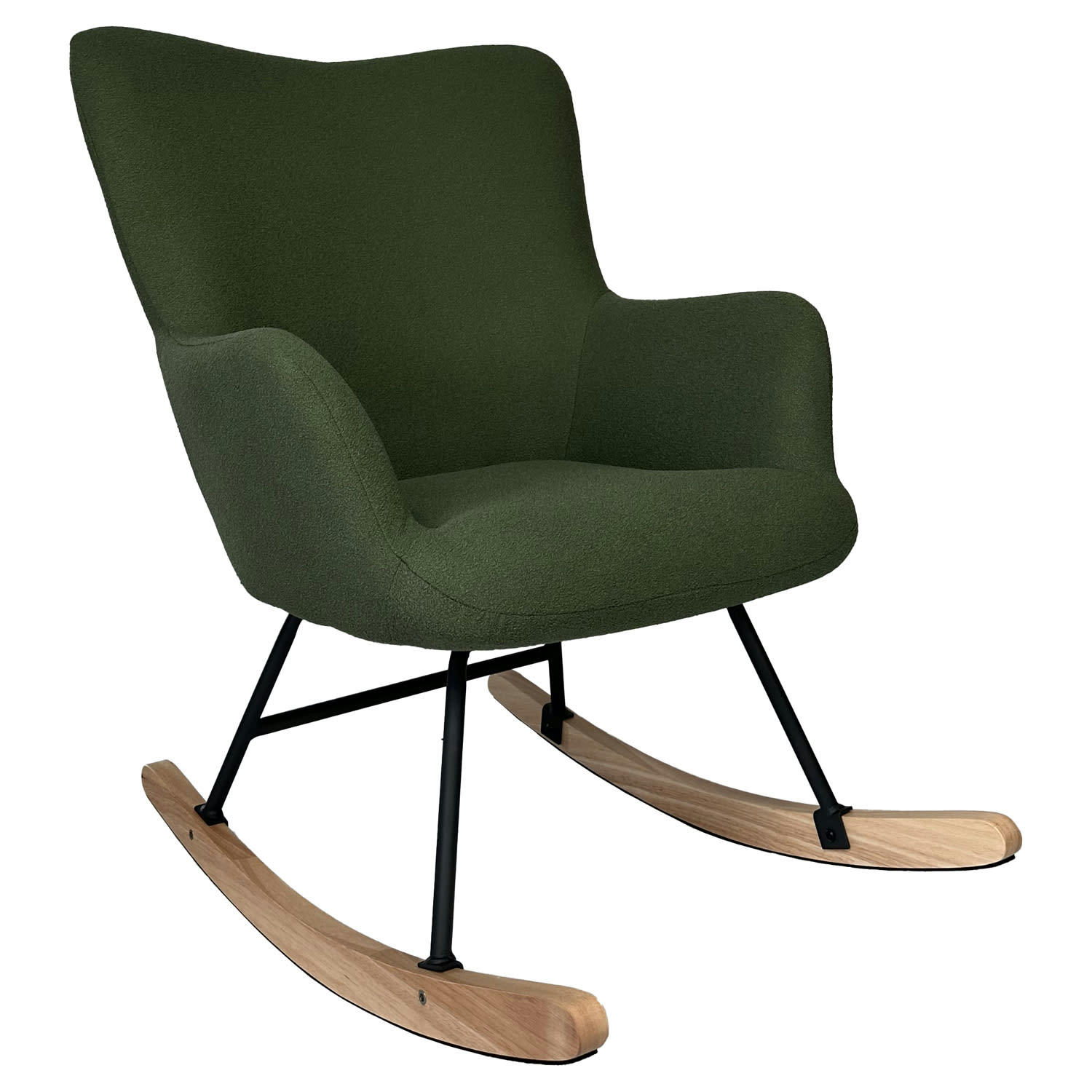 KAIRA - Fauteuil à bascule en tissu boucle vert kaki