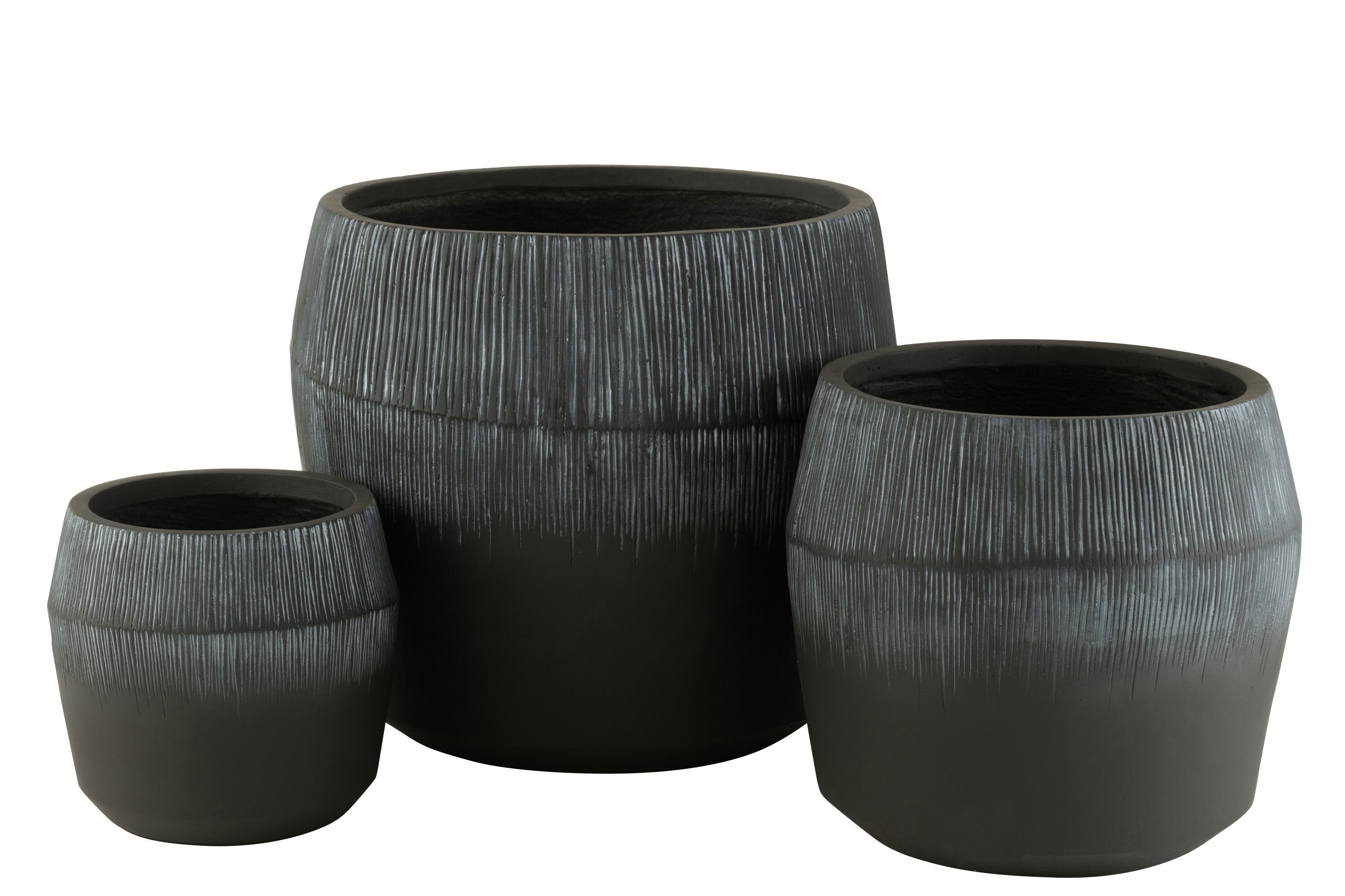 J-Line bloempot Vezelklei - keramiek - zwart - 3 stuks - Ø 50.5 cm