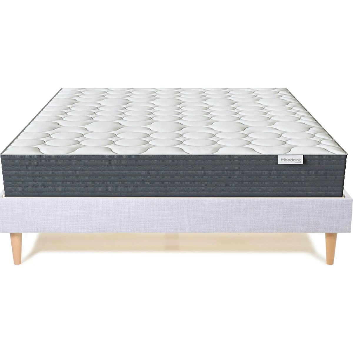 ENSEMBLE DINA - Lit en tissu gris clair 140x190 +Matelas à ressorts ensachés 22cm